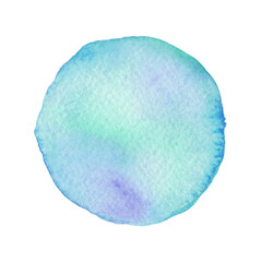 水彩画の丸素材（No.12 水色）アナログ、紙の質感、風合い