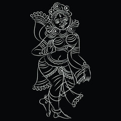 Gopika or Sevika, lord's&nbsp;servant's drawn in Indian folk art form Kalamkari, for textile printing, coloring book, textile/ fabric prints, phone case, greeting card. logo, calendar