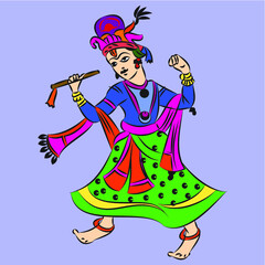 Gopika or Sevika, lord's servant's drawn in Indian folk art form Kalamkari, for textile printing, coloring book, textile/ fabric prints, phone case, greeting card. logo, calendar