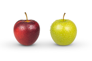 Fresh red apple and green apple with water drop isolated on white background. with clipping paths.