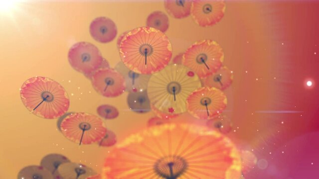 Japanese Chinese umbrella parasol  particle loop animation