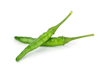 Close up of fresh green chili isolated on white background