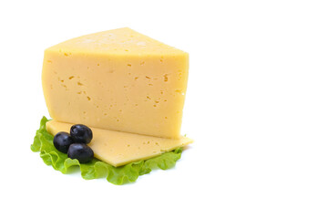 Solid yellow gouda cheese, close-up, isolated on a white background.selective focus.