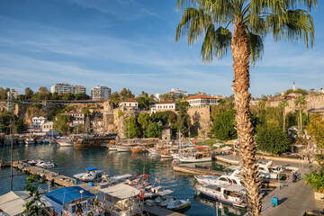 Port in the Kaleici old town of Antalya at sunset, Turkey