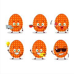 Deep orange easter egg cartoon character with various types of business emoticons