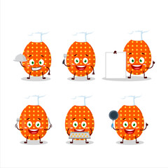 Cartoon character of deep orange easter egg with various chef emoticons