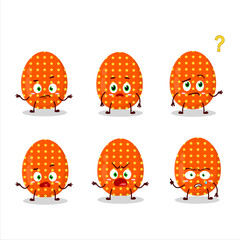 Cartoon character of deep orange easter egg with what expression