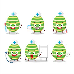Doctor profession emoticon with green easter egg cartoon character
