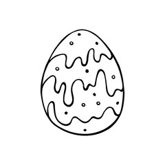 Vector black outline easter egg. Holiday illustration in hand drawn doodle style for gift card certificate banner sticker, stamp, logo, icon label, coloring book page