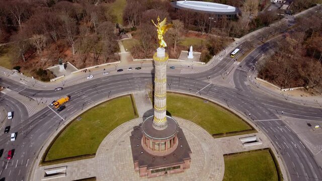 Famous Big Star roundabout with Berlin Victory Column. Amazing drone footage