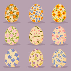 Set of easter eggs with floral pattern.