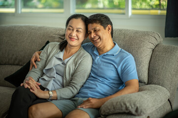 Obraz premium couple asian family lifestyle at house.