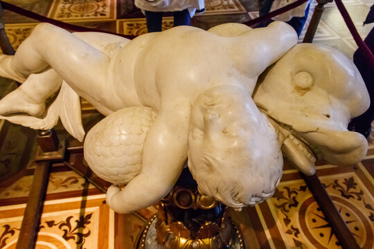 Sculpture "A Dead Boy on a Dolphin" of Lorenzo Lotti (Lorenzetto) in State Hermitage Museum, Saint Petersburg, Russia