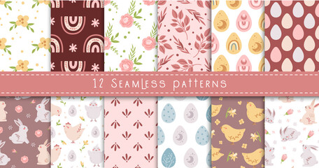 Easter pastel boho kids seamless pattern or digital paper © Maria Zamchiy 