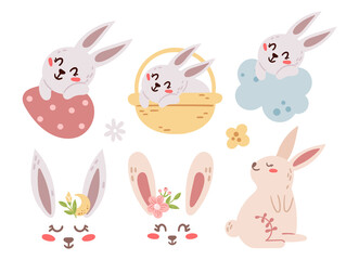 Easter baby rabbits - kids pastel vector illustration