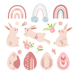 Easter baby rabbits - kids pastel vector illustration