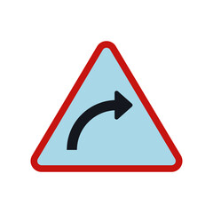 Right curve road sign, icon icon, isolated on white background 