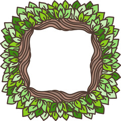 Eco style print. Leaves and branches green outline frame. Natural sketch ornament. Vector illustration