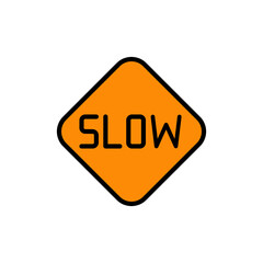 Slow Down yellow road sign icon, isolated on white background