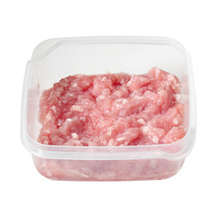 Pork minced in plastic box on white background