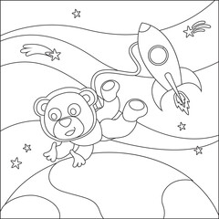 Space bear or astronaut in a space suit with cartoon style. Creative vector Childish design for kids activity colouring book or page.