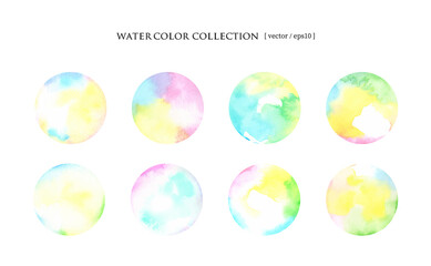 水彩画の丸素材 虹色 6種類セット（ベクター）