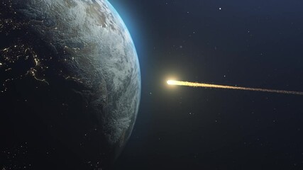 Asteroid Meteor Comet strike over Earth Impact causing apocalypse
, earth destruction Cinematic vision End of world Concept outer space view
 - Powered by Adobe