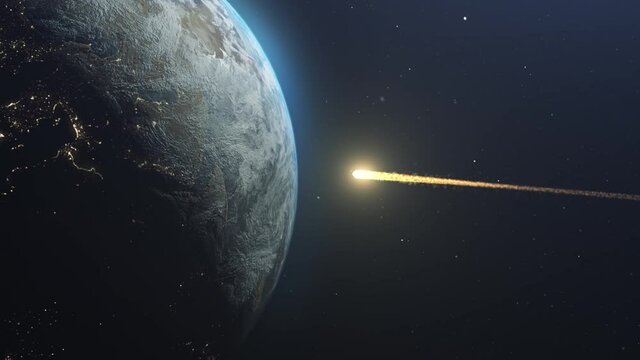 Asteroid Meteor Comet strike over Earth Impact causing apocalypse
, earth destruction Cinematic vision End of world Concept outer space view
