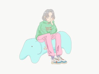 女の子とスツール