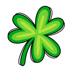 Green shamrock hand-draw style. St. Patrick day Irish symbol, icon design. Vector illustration