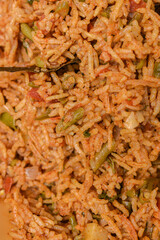 closeup shot of Veg biryani with green chilly as toppings.Texture image for background