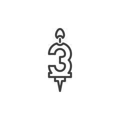 Number 3 candle line icon. linear style sign