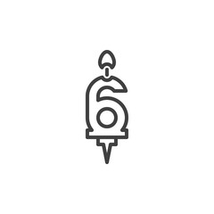 Number 6 candle line icon. linear style sign