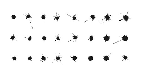 Set of vector Ink blots, splashes and spatters. Collection of handdrawn blobs, drops
