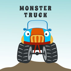 Vector illustration of monster truck with cartoon style. Can be used for t-shirt print, kids wear fashion design, invitation card. fabric, textile, nursery wallpaper, poster and other decoration.