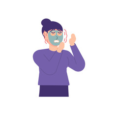 woman feels if his face was burning or overheating as a result of using a facial treatment mask. experiencing allergies. the expression on the face of a person in pain. flat style. vector design