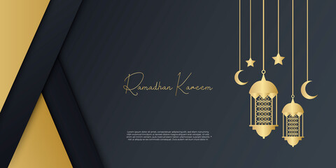 ramadan kareem elegant banner with mosque and lantern
