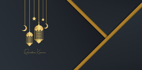 ramadan kareem elegant banner with mosque and lantern
 - obrazy, fototapety, plakaty