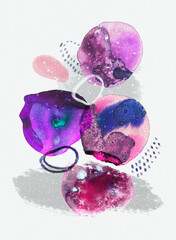 modern abstraction from watercolor stains. planet earth, sun, asteroids in space. bright and beautiful for posters, interior paintings and postcards

