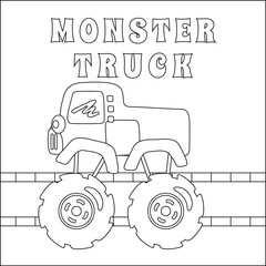 Vector illustration of monster truck with cartoon style. Cartoon isolated vector illustration, Creative vector Childish design for kids activity colouring book or page. © Hijaznahwani