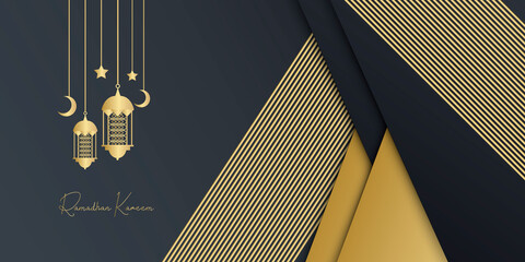beautiful ramadan kareem black and gold banner design