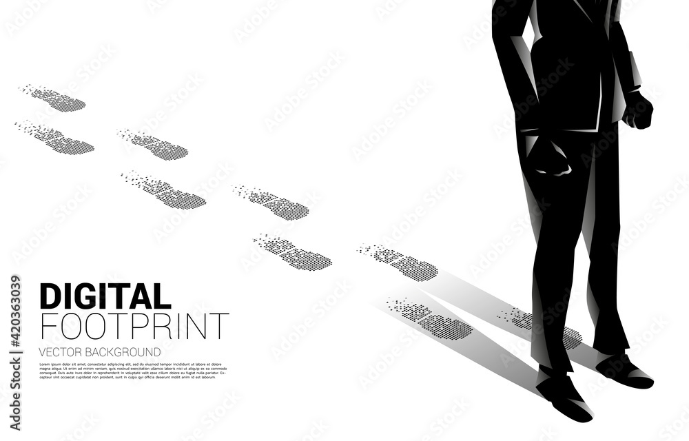 Poster businessman with footprint from footprint from digital dot pixel. business concept of digital transf