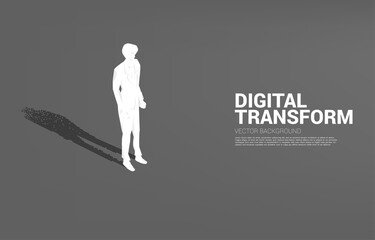 Businessman with shadow from digital dot pixel. business concept of digital transformation and digital footprint.