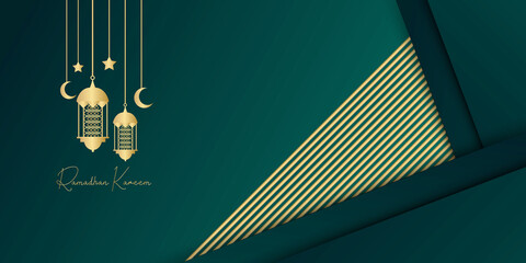 ramadan kareem green and gold dome vector illustration with text space