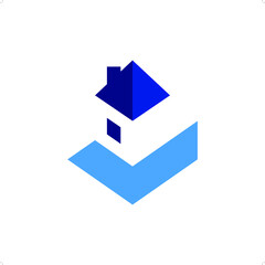 A simple illustration of house combined with check mark, house or home icon