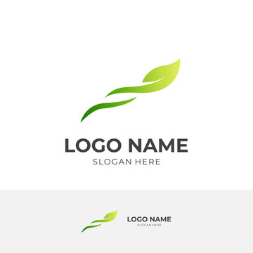 leaf logo concept with flat green color style