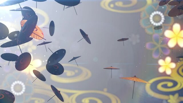 Japanese Chinese umbrella parasol  particle loop animation