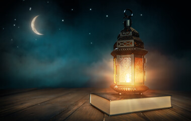 Arabic lantern with burning candle