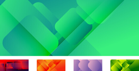 Set of square shapes composition geometric abstract backgrounds. 3D shadow effects and fluid gradients. Modern overlapping forms