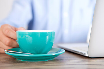 White collar working with coffee